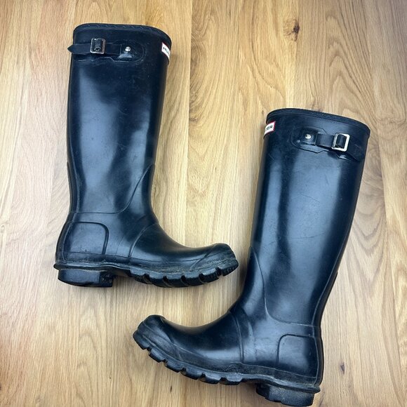 Hunter Women's Original Tall Rain Boots Black Rubber Size 6 - Picture 1 of 8